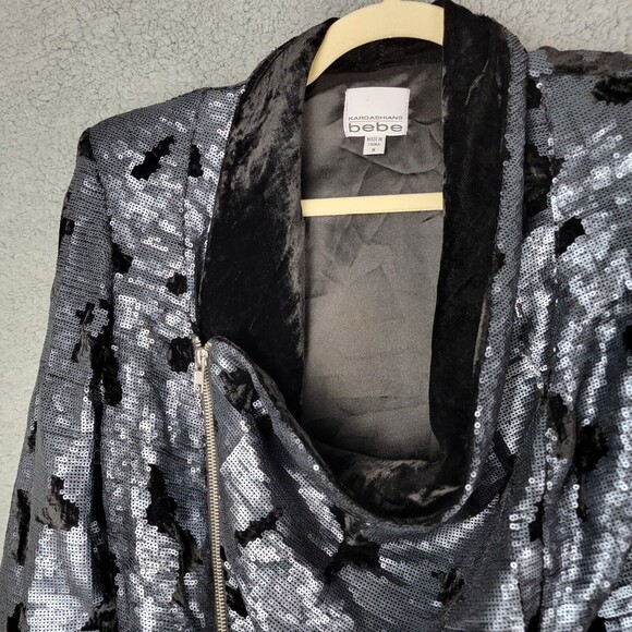 Bebe Kardashian Jacket Blazer M Asymmetric Zipper Sequin Swiftie Moto Mob Wife - Picture 4 of 16